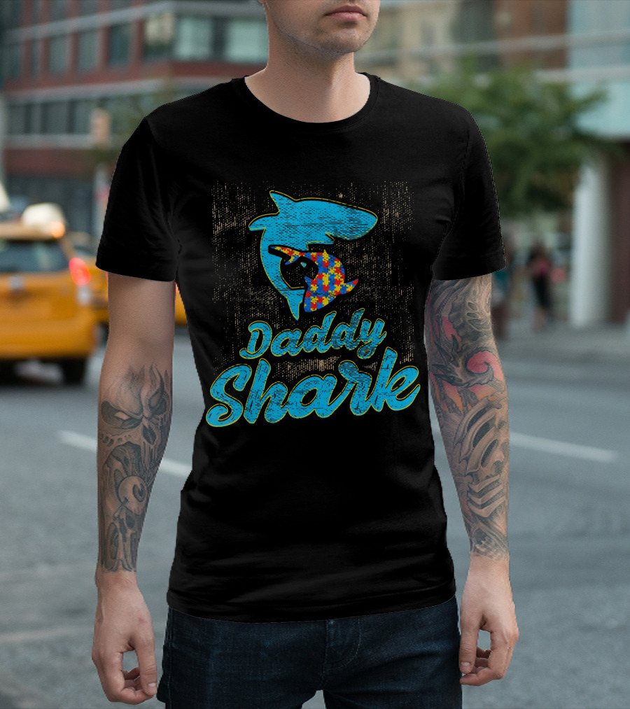 Daddy Shark Puzzle Piece Autism Awareness T-Shirt