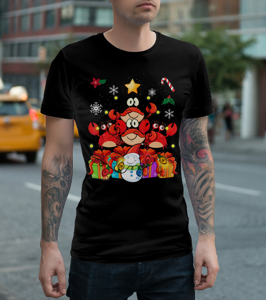 Crab Christmas Tree Cute Funny Decor Snowman Gifts Candy Cane T-Shirt