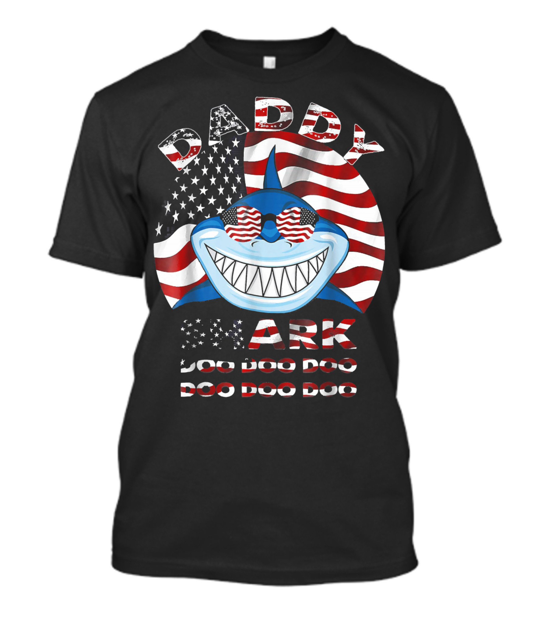 Daddy Shark Doo Doo Doo American Flag Fathers T-Shirt