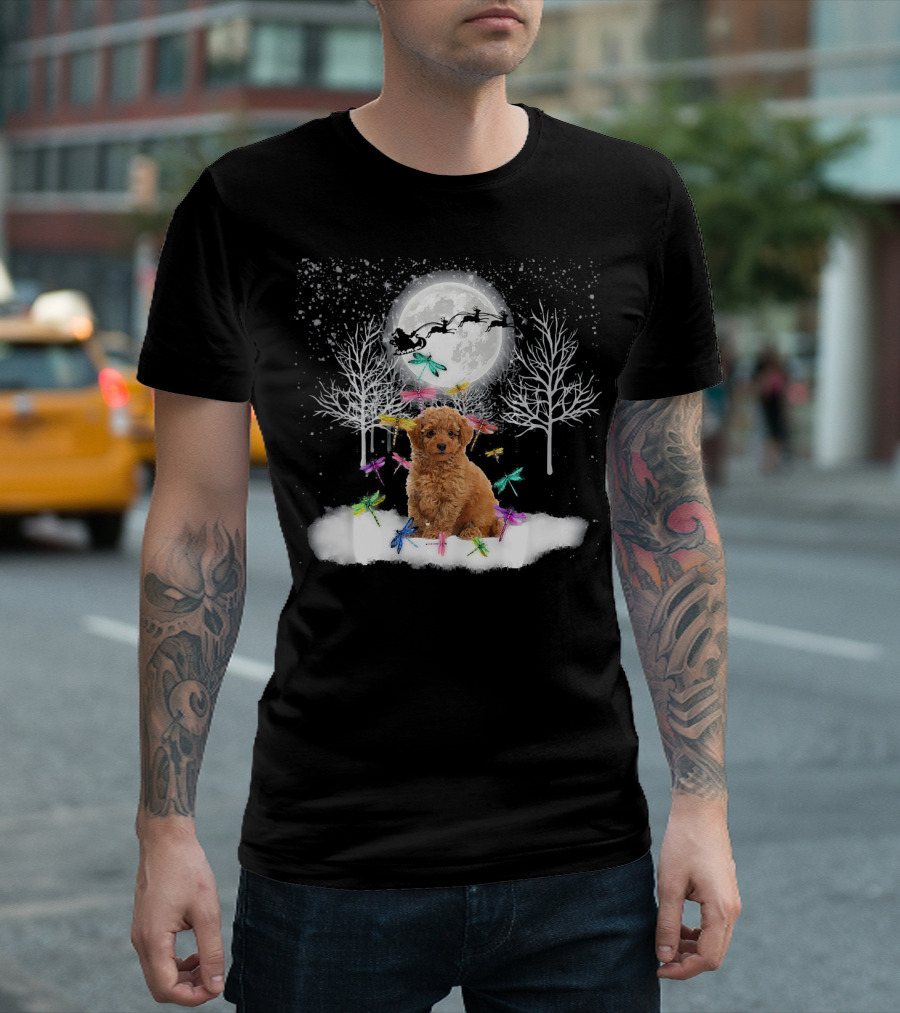 Cute Poodle Snow Christmas Dragonfly Moonlight Reindeer Paj T-Shirt