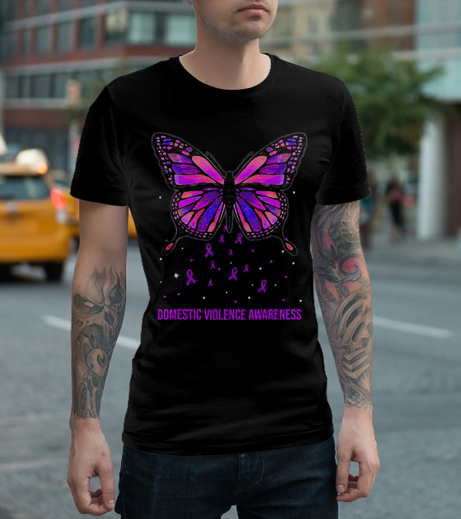 Domestic Violence Awareness Butterfly Ribbon T-Shirt