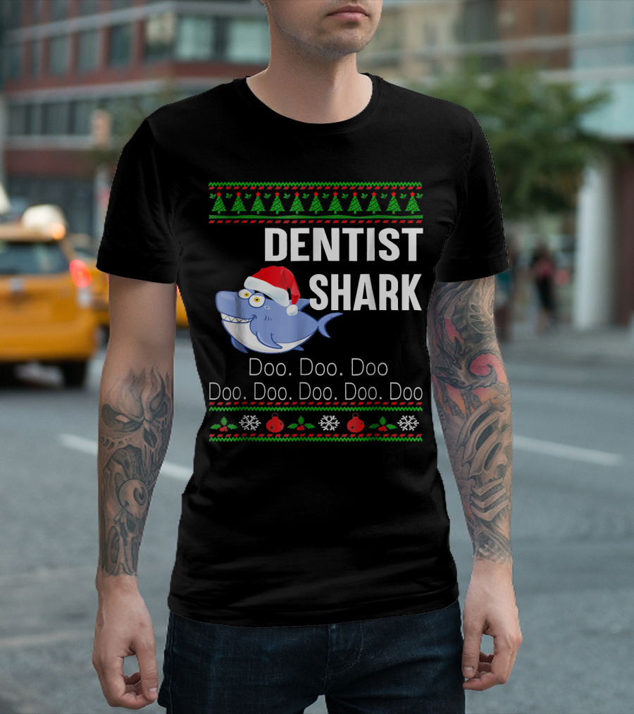Dentist Shark Doo Doo Doo Christmas Santa Hat Holiday T-Shirt