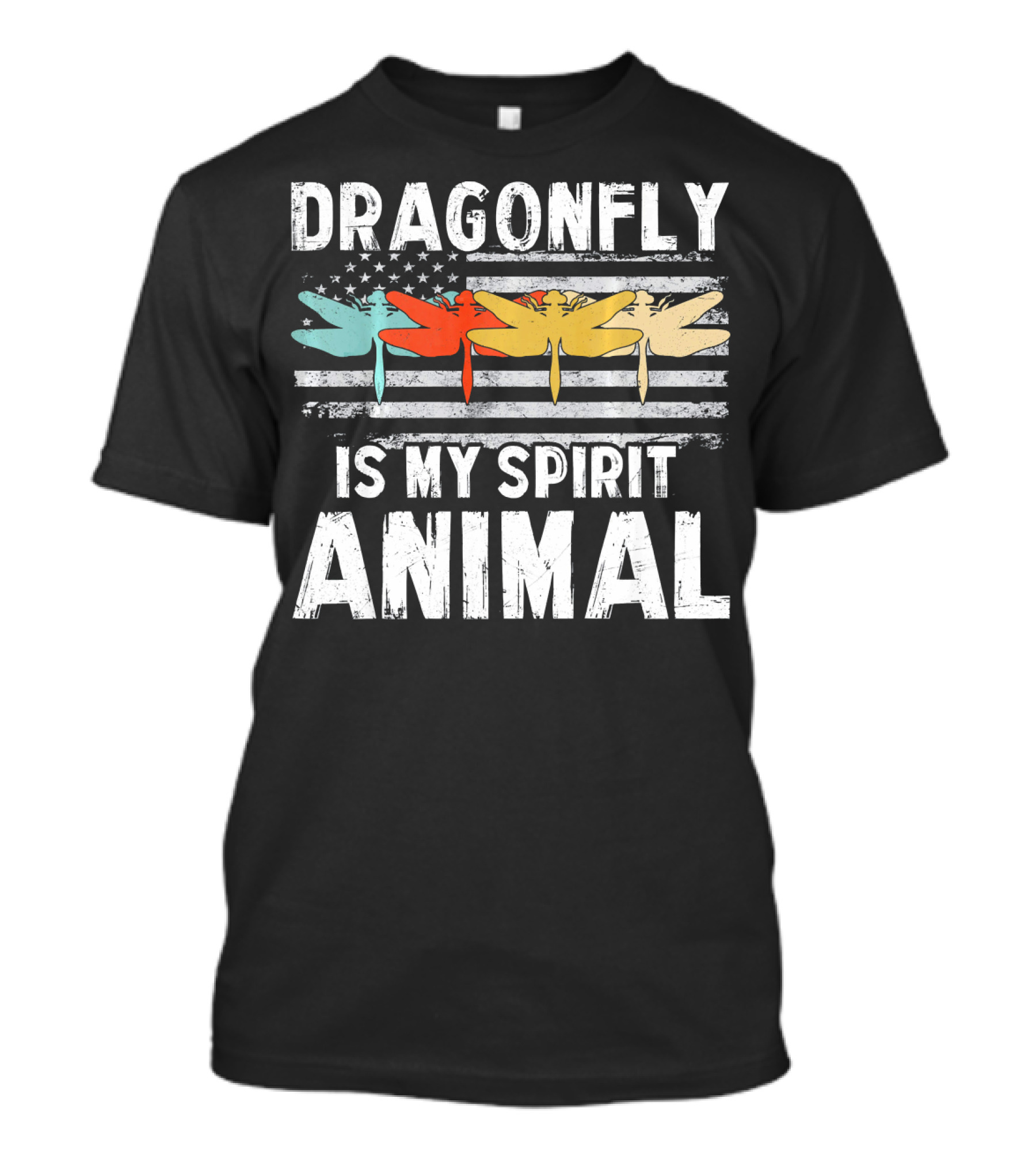 Dragonfly Is My Spirit Animal Vintage American Flag T-Shirt