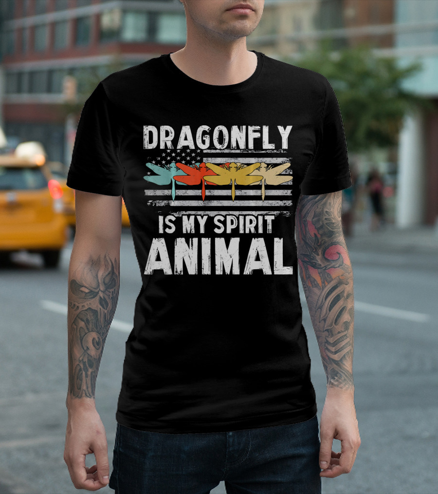 Dragonfly Is My Spirit Animal Vintage American Flag T-Shirt