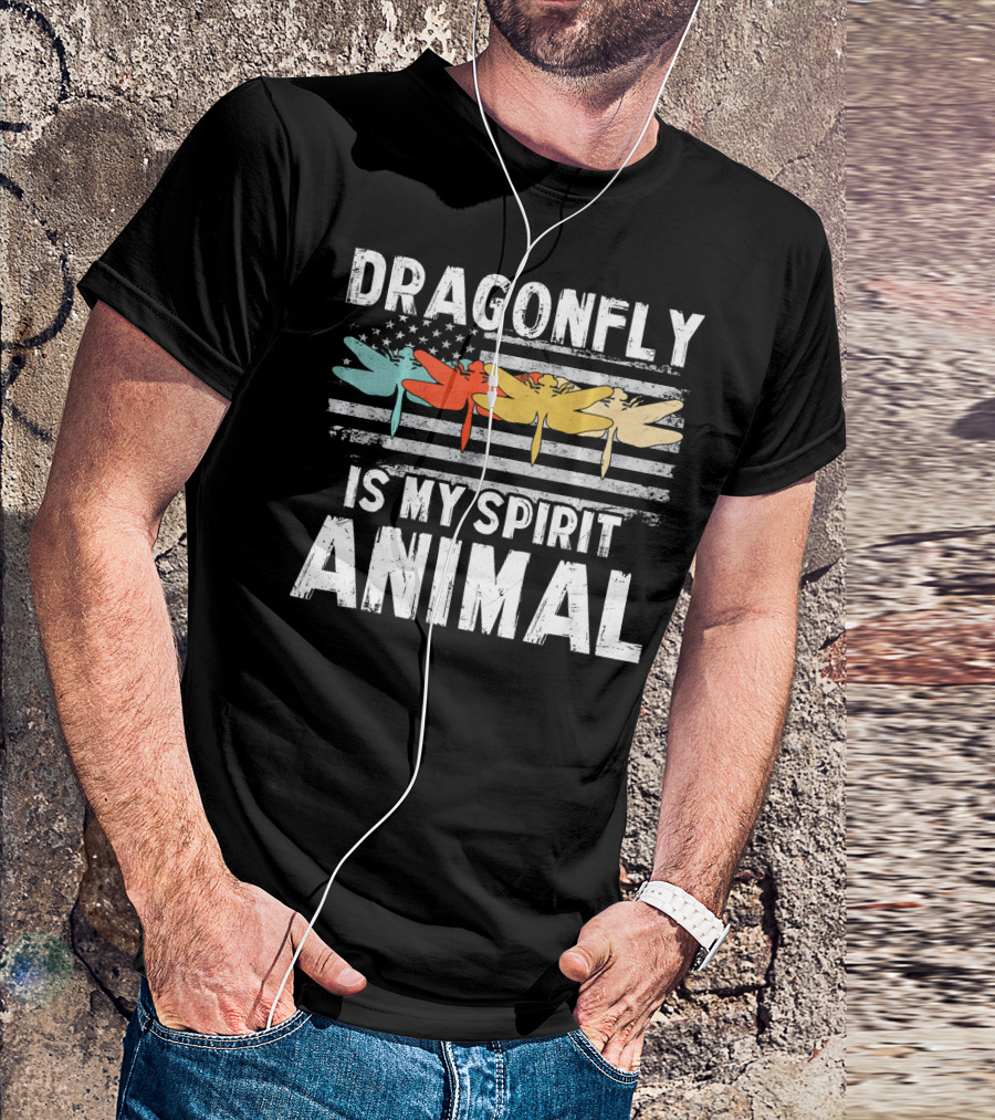 Dragonfly Is My Spirit Animal Vintage American Flag T-Shirt