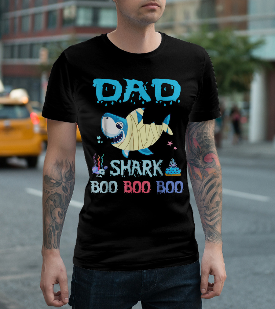 Dad Shark Halloween Boo Boo Boo Mummy Costume T-Shirt