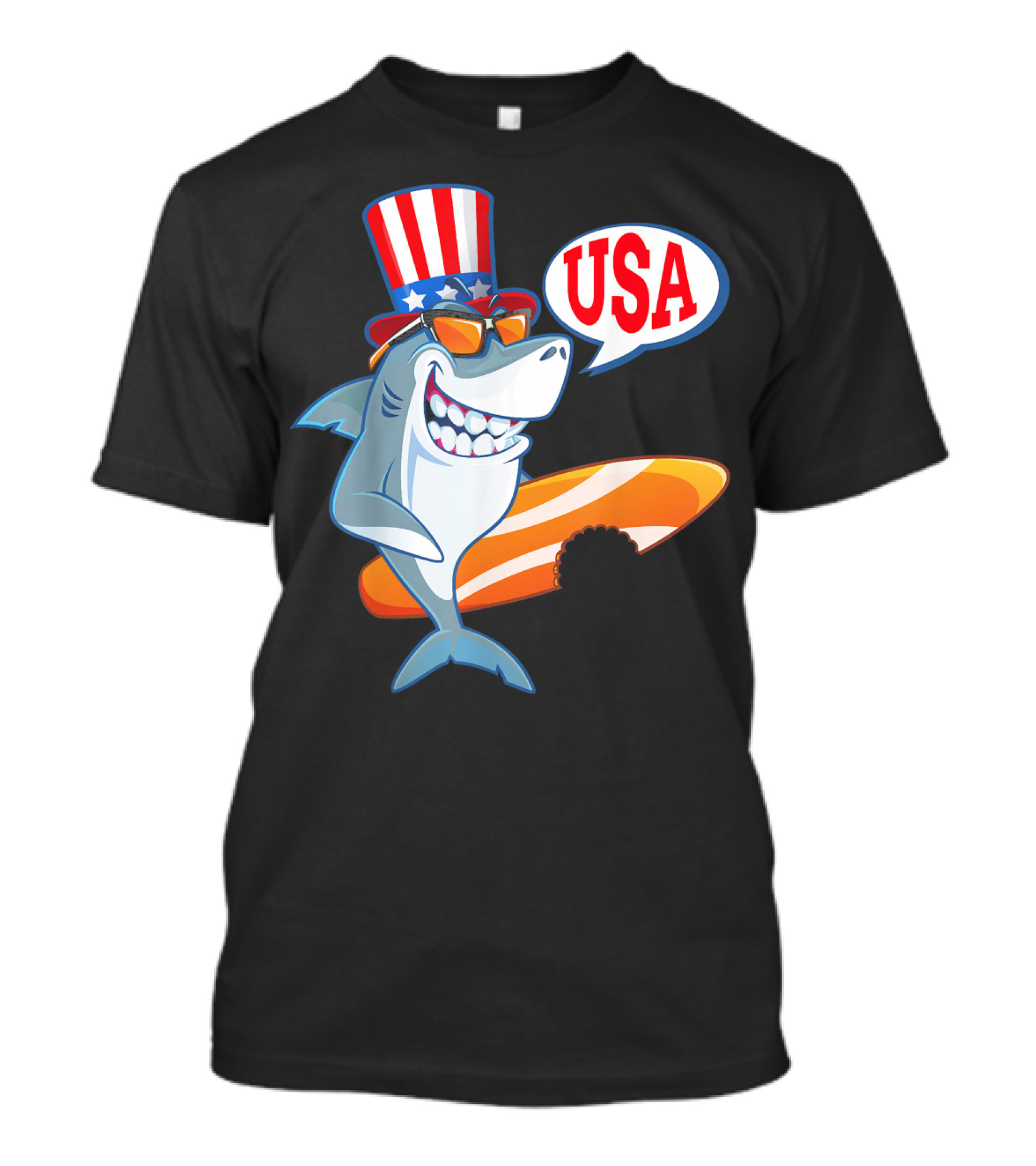 USA Fourth Of July Daddy Shark U Patriotic Hat Surfboard T-Shirt