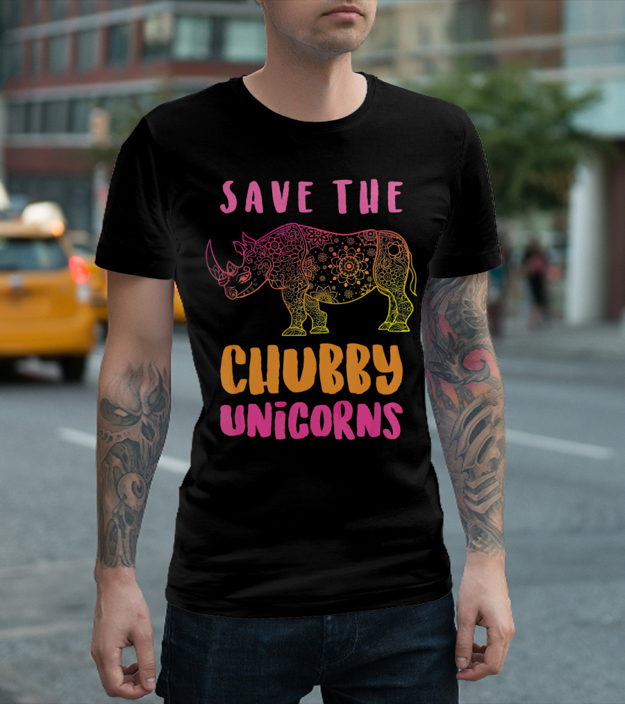 Save The Chubby Unicorns Funny Rhino Patterned T-Shirt