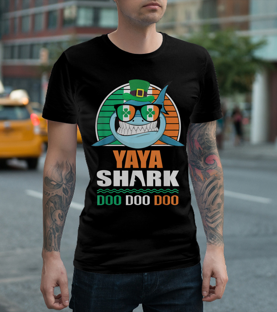 Yaya Shark Doo Doo Doo St. Patrick's Day Fun With Shamrock Sunglasses T-Shirt