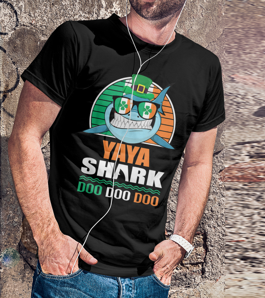 Yaya Shark Doo Doo Doo St. Patrick's Day Fun With Shamrock Sunglasses T-Shirt