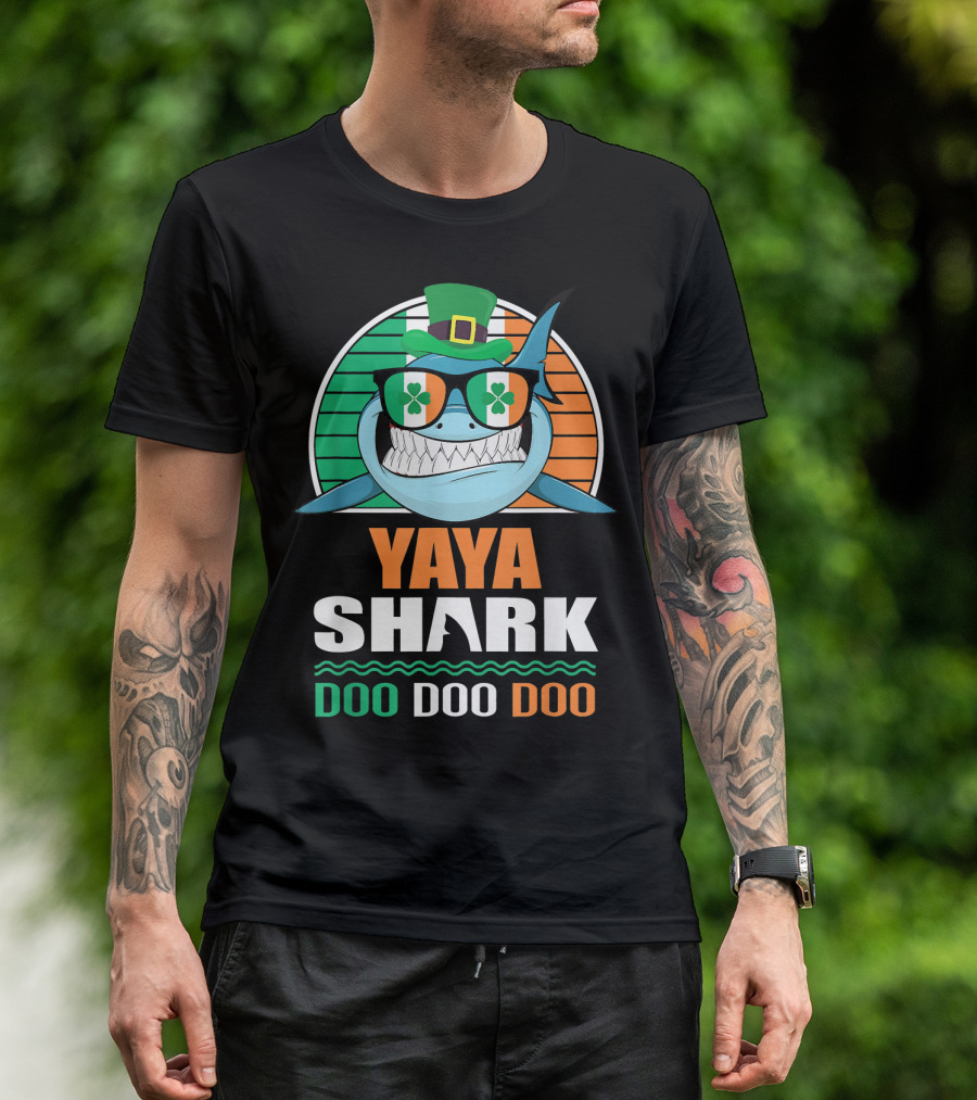 Yaya Shark Doo Doo Doo St. Patrick's Day Fun With Shamrock Sunglasses T-Shirt