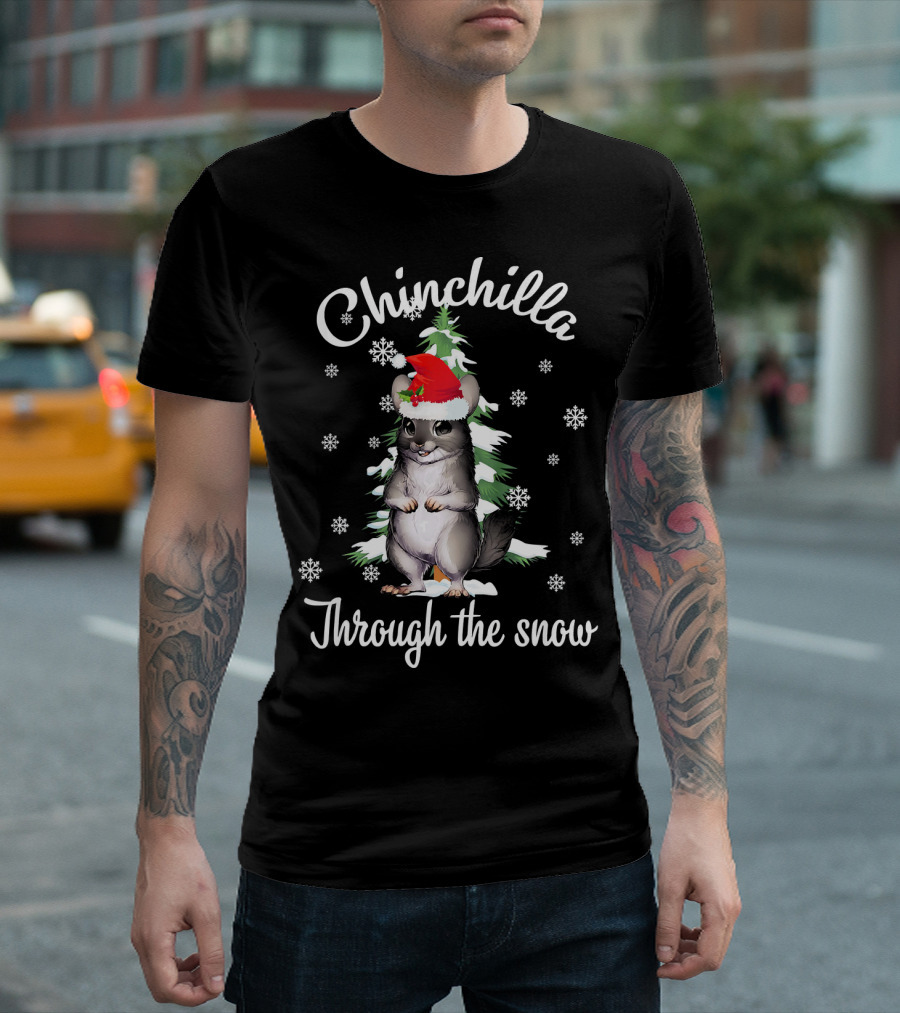 Chinchilla Through The Snow Santa Hat Snowflakes T-Shirt