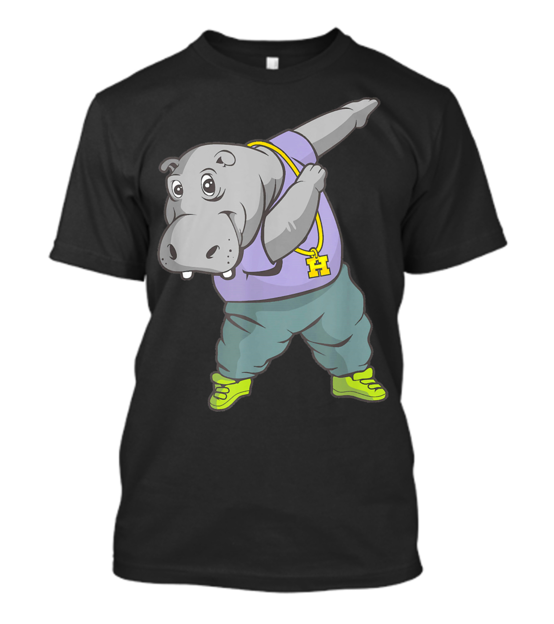 Hip Hop Hippo Dabbing Funny Dab Animal With Necklace T-Shirt