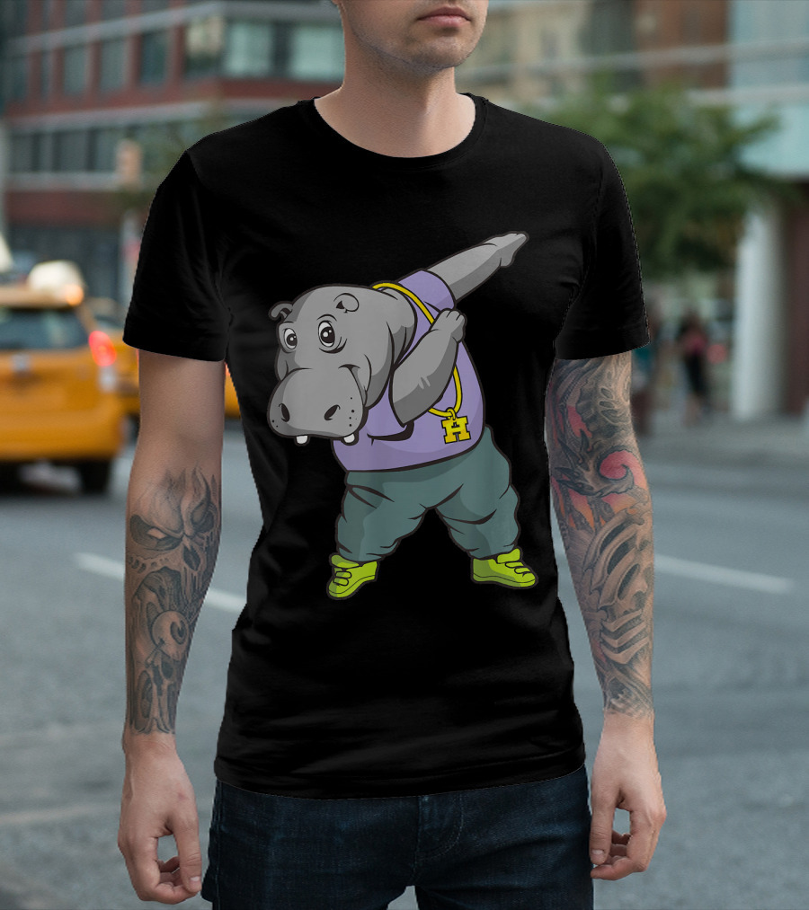 Hip Hop Hippo Dabbing Funny Dab Animal With Necklace T-Shirt