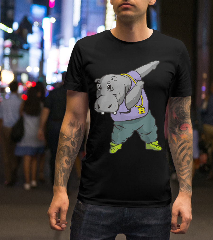 Hip Hop Hippo Dabbing Funny Dab Animal With Necklace T-Shirt