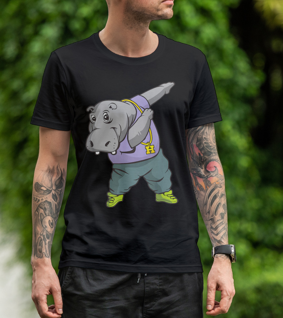 Hip Hop Hippo Dabbing Funny Dab Animal With Necklace T-Shirt