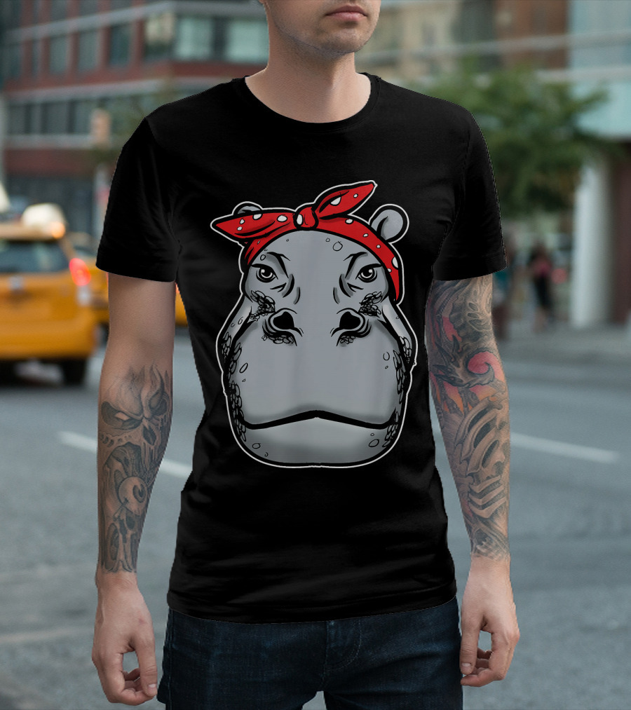 Funny Hippo With Red Bandana Hippo Love T-Shirt