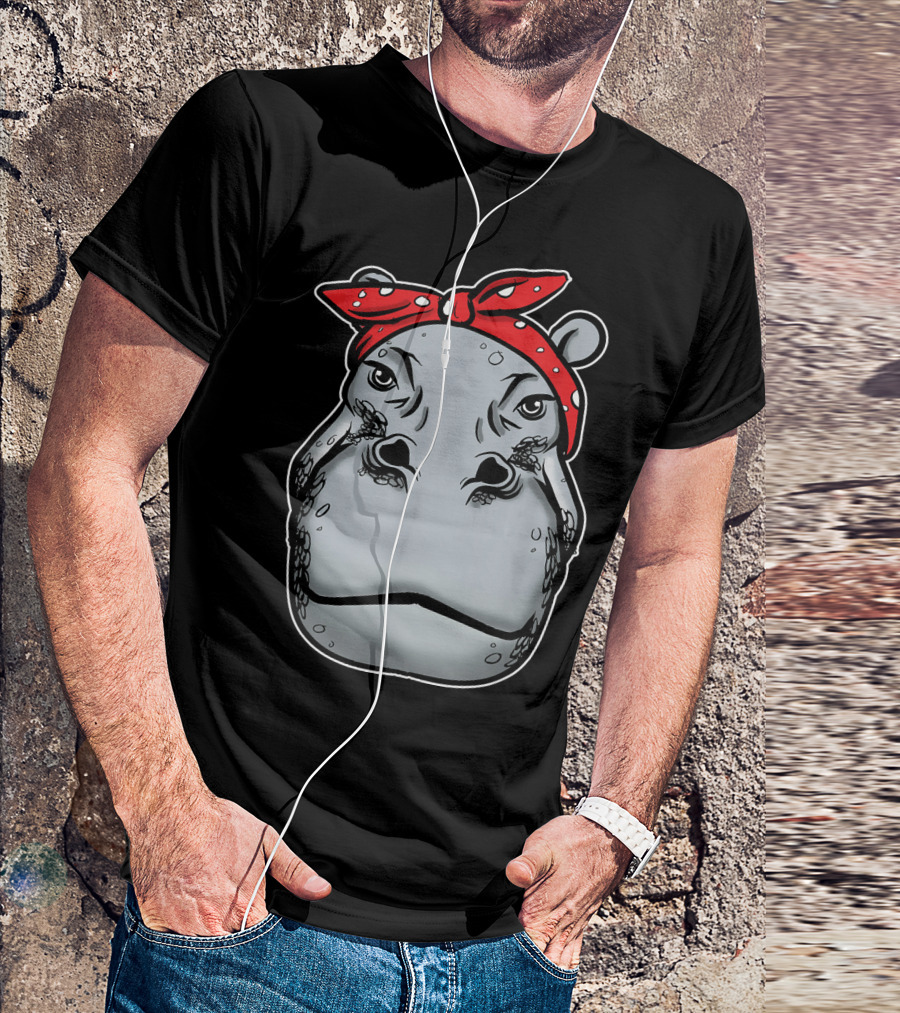 Funny Hippo With Red Bandana Hippo Love T-Shirt