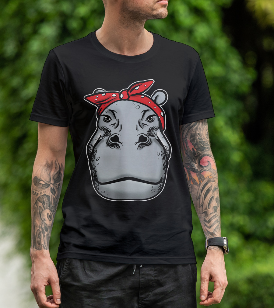 Funny Hippo With Red Bandana Hippo Love T-Shirt