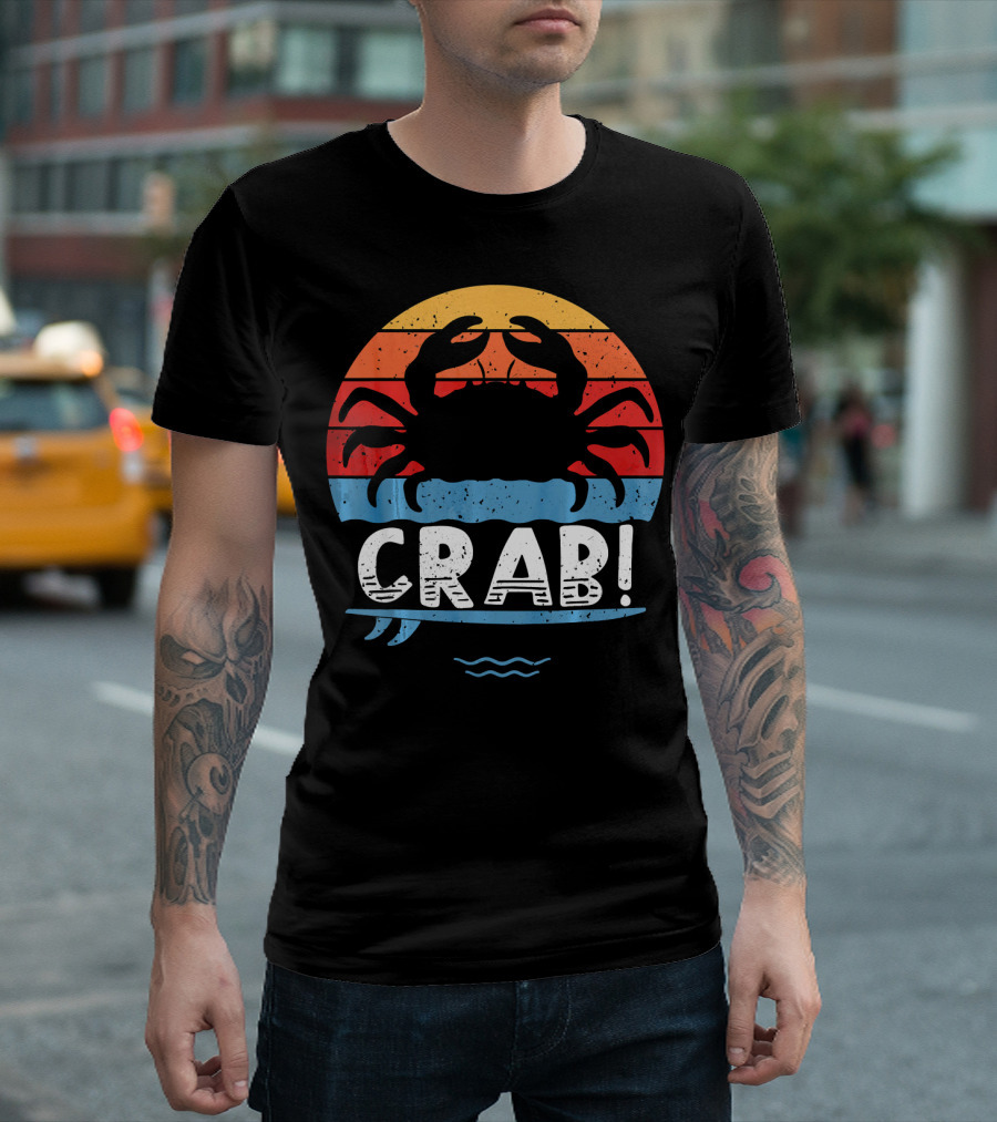 Crab Great Crabs Lovers Retro Sunset T-Shirt