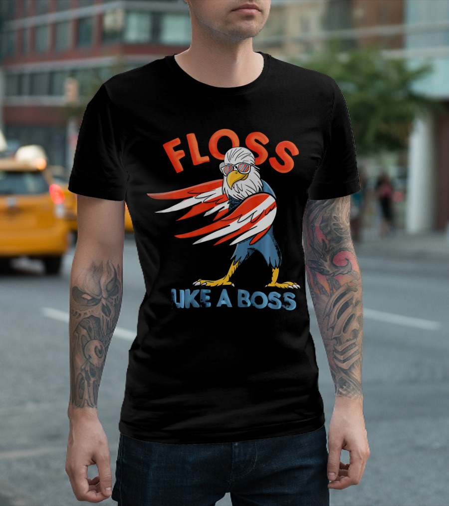 Floss Like A Boss Fourth of July America Bald Eagle Sunglasses T-Shirt