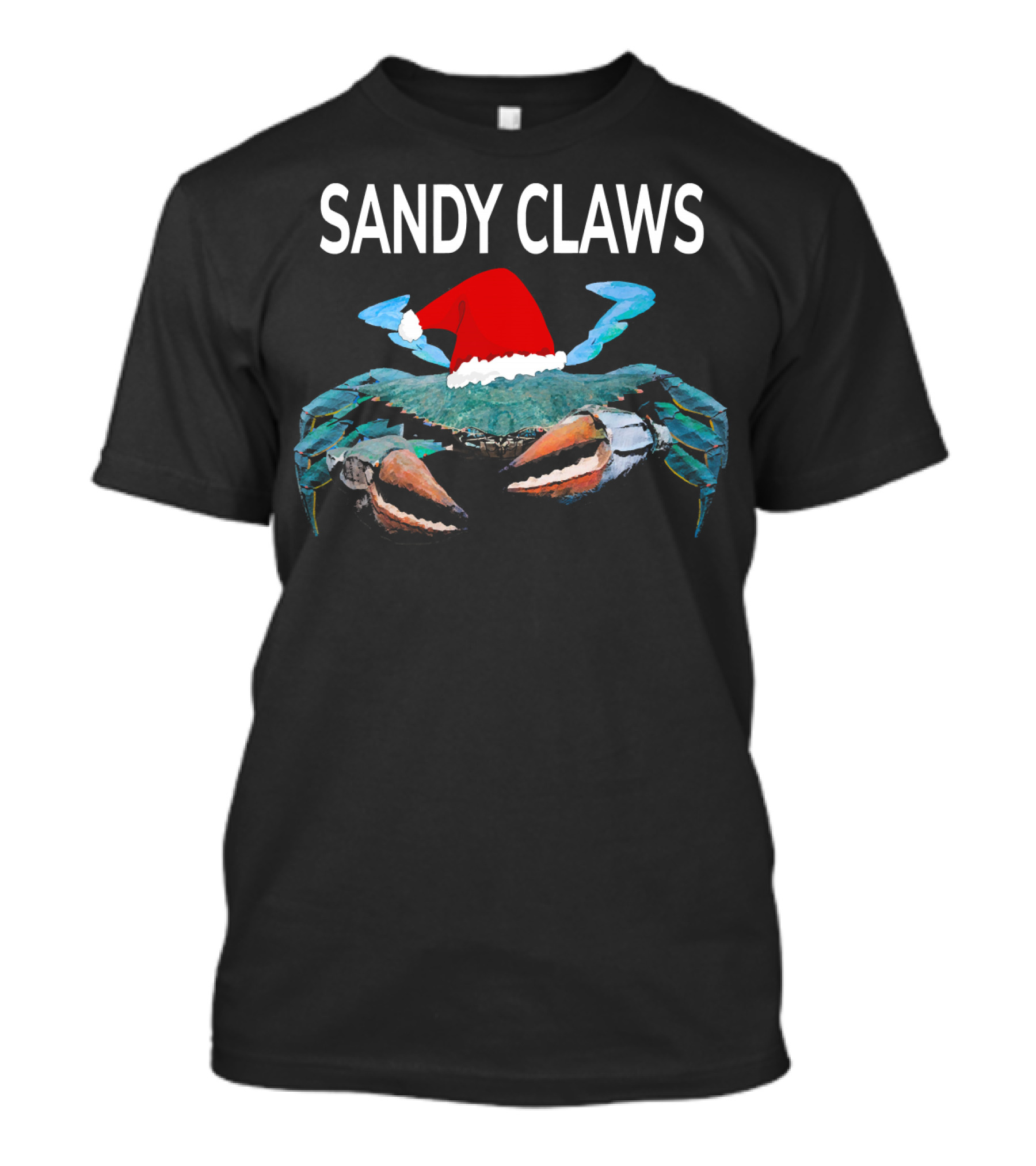 Sandy Claws Funny Blue Crab Santa Hat T-Shirt
