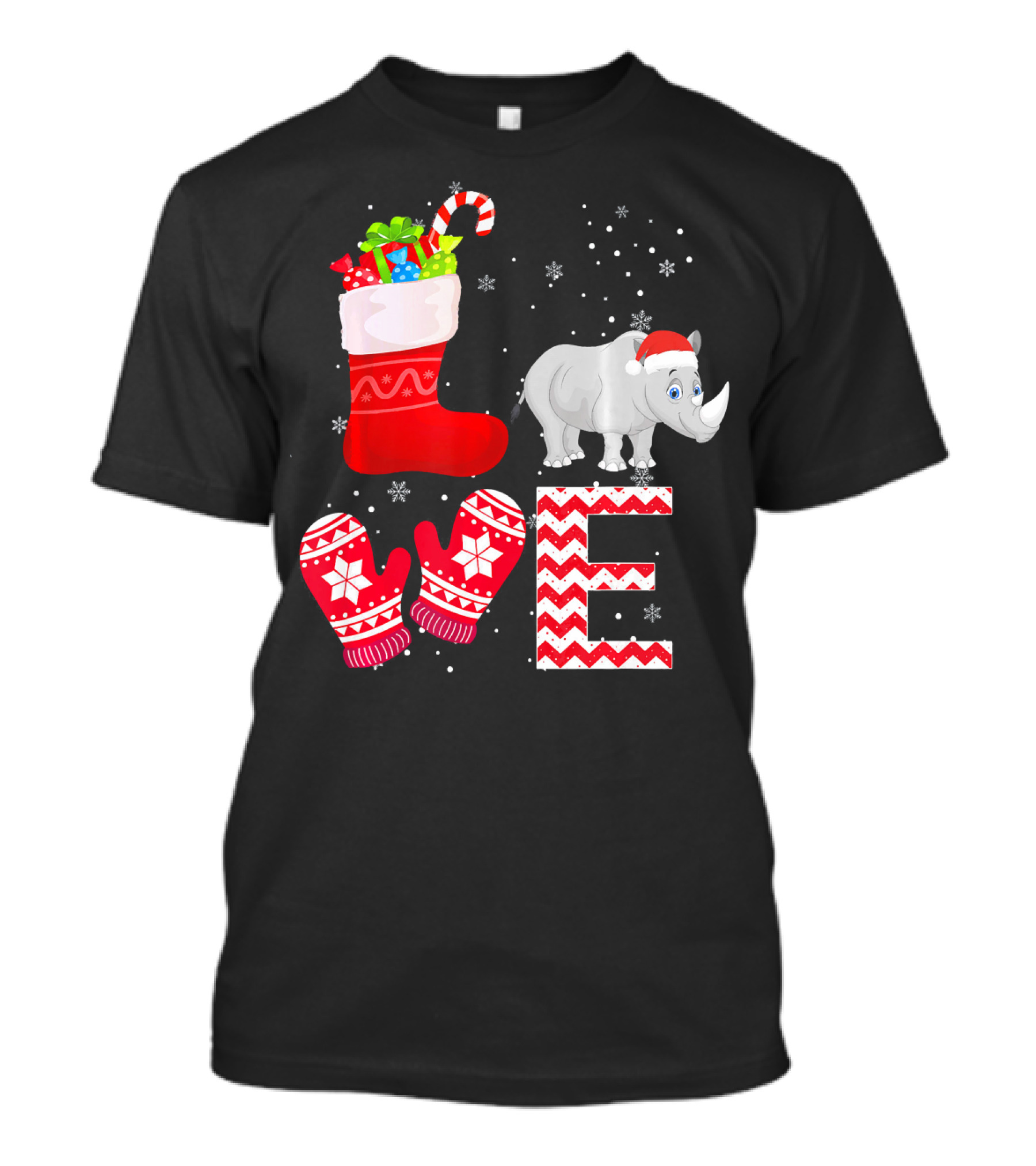 Funny Christmas Rhino Santa Hat Stocking Gift Love T-Shirt