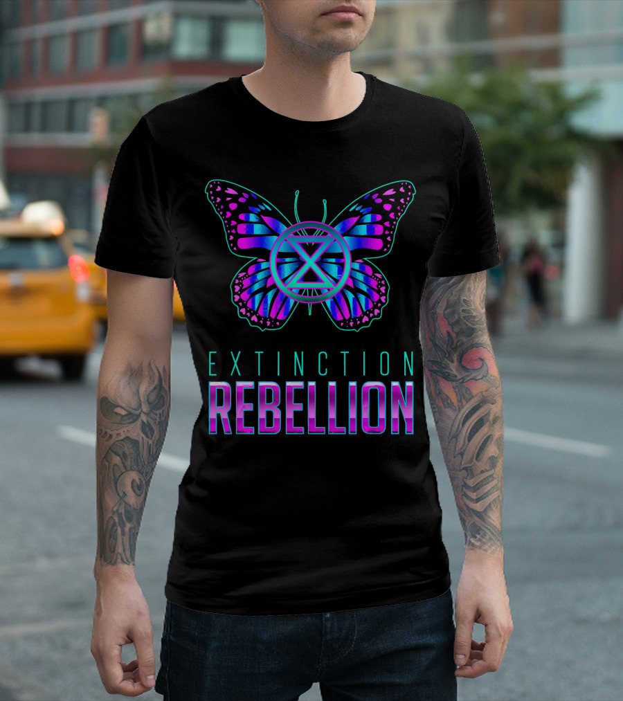 Extinction Rebellion Butterfly Blue and Pink T-Shirt