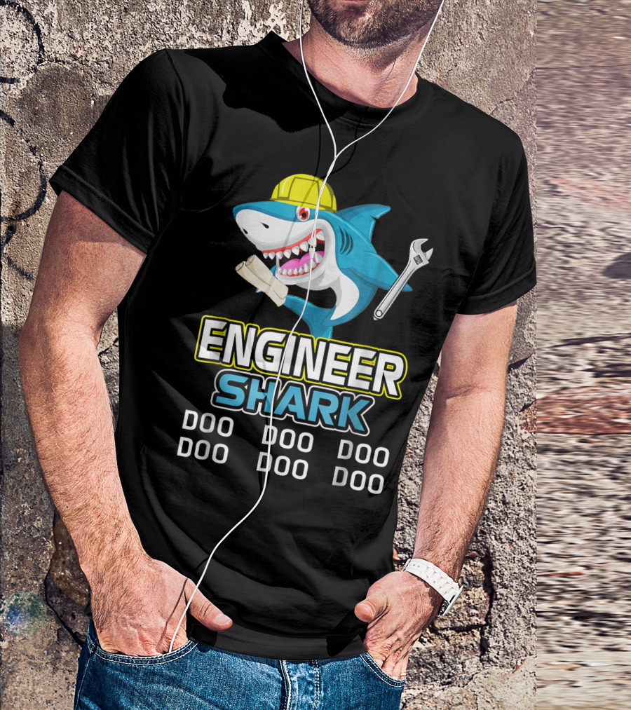 Engineer Shark Hard Hat Wrench Blueprint Doo Doo Doo T-Shirt