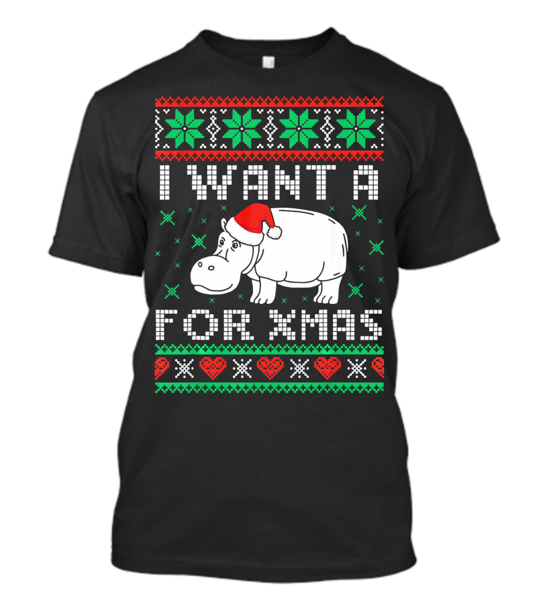 Funny Xmas I Want A Hippopotamus For Christmas Santa Hat Holiday T-Shirt