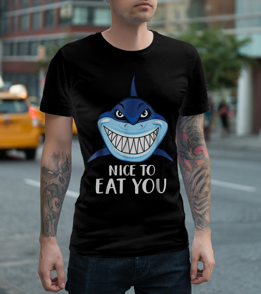 Nice To Eat You Funny Shark Kids T-Shirt