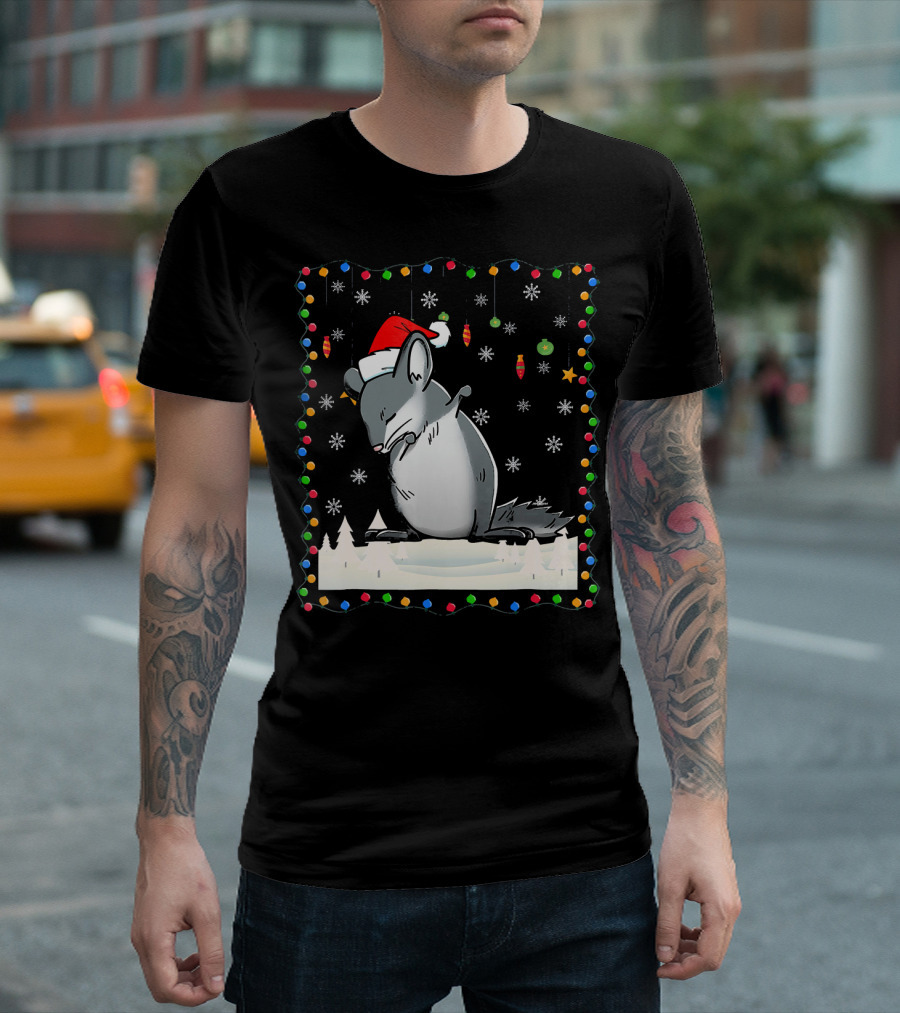 Dabbing Chinchilla Santa Hat Snowflakes Christmas Lights T-Shirt