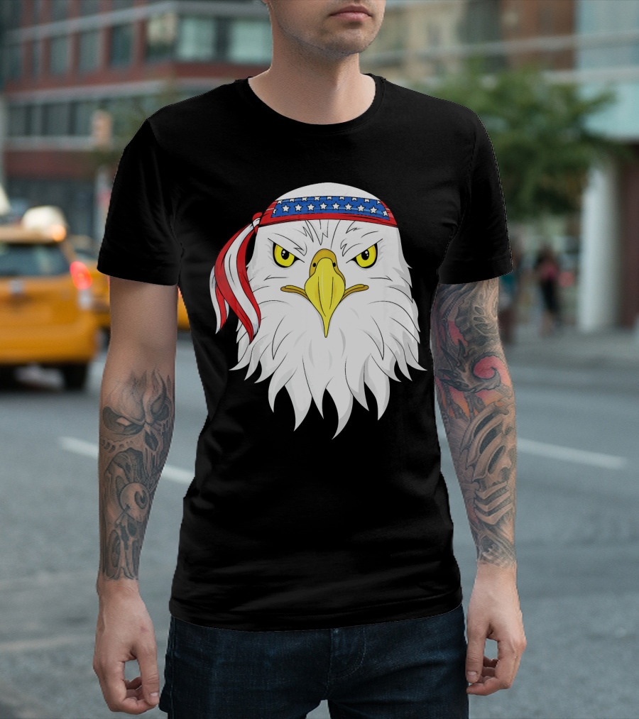 Bald Eagle With American Flag Bandana 4th Of July Family T-Shirt