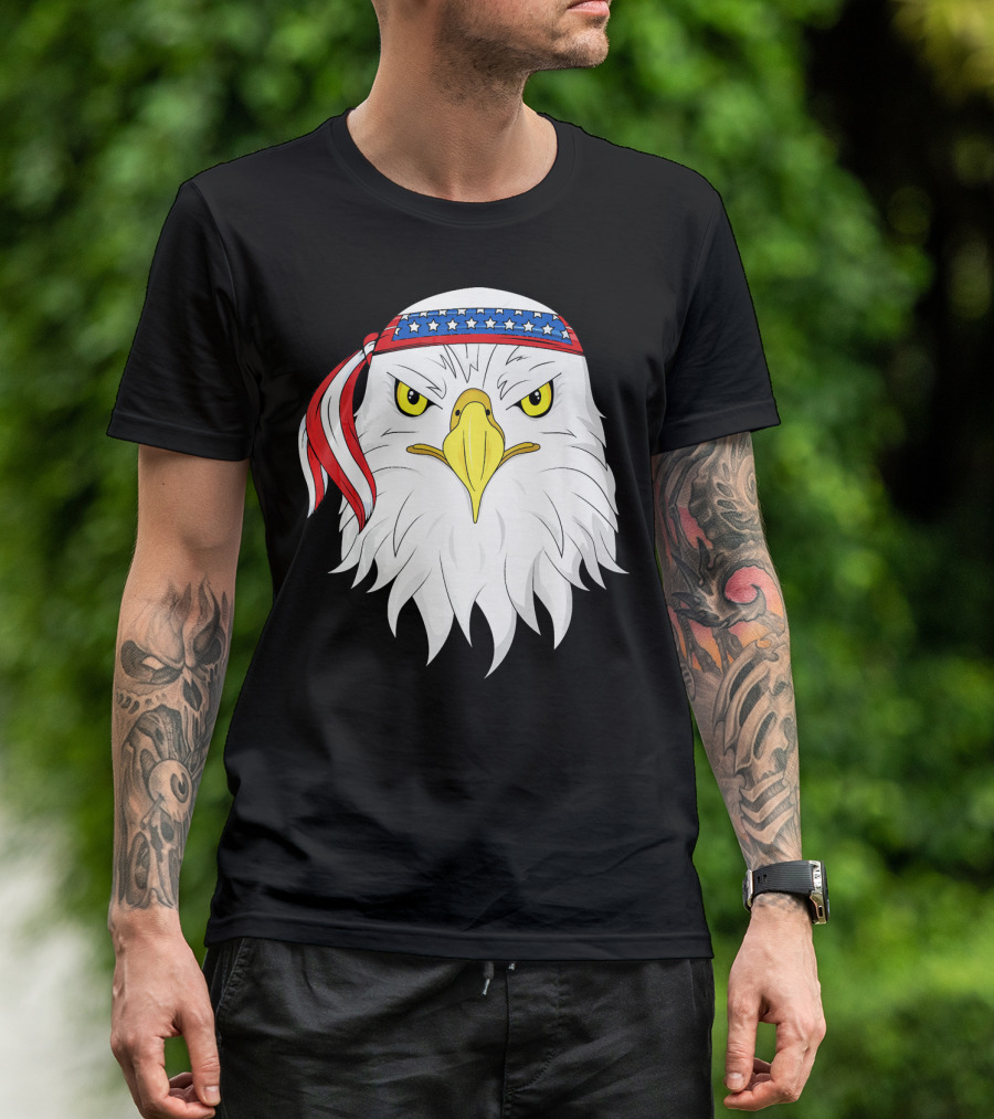 Bald Eagle With American Flag Bandana 4th Of July Family T-Shirt