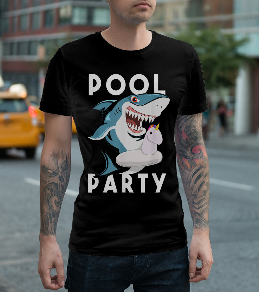 Pool Party Funny Unicorn Float Shark T-Shirt