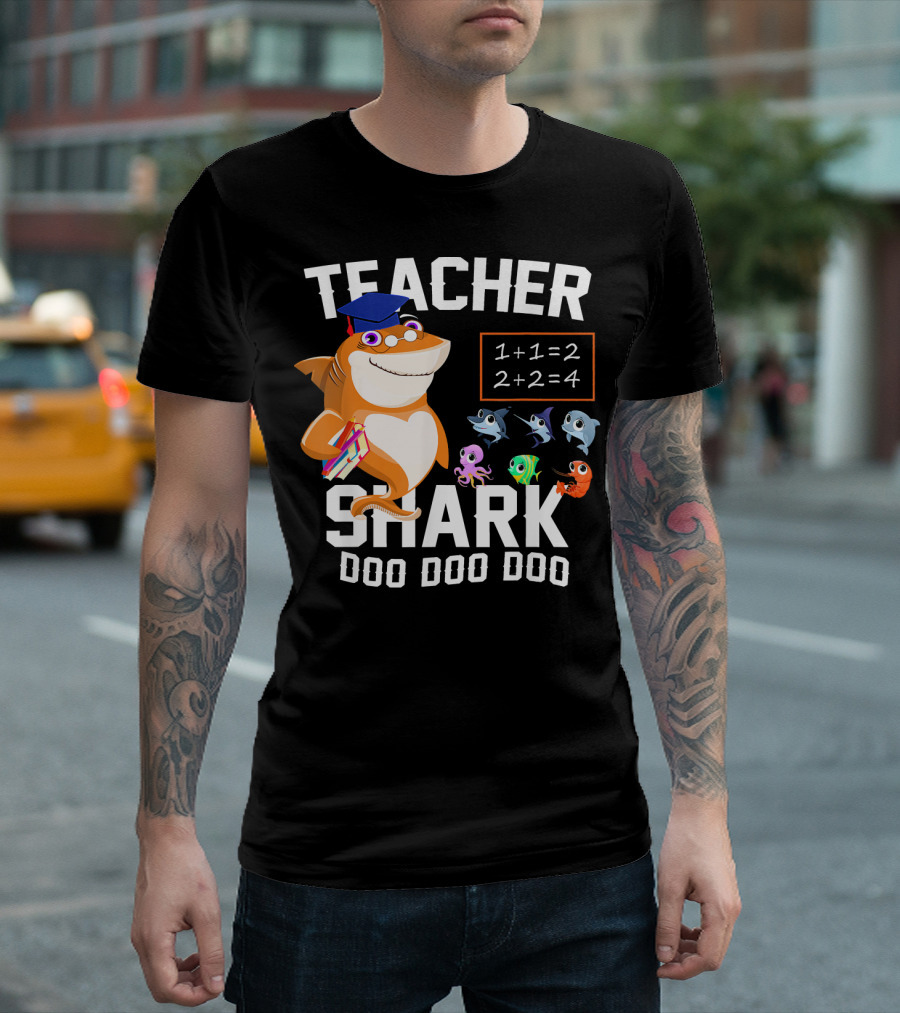 Teacher Shark Doo Doo Doo Funny Best With Math And School Fish T-Shirt