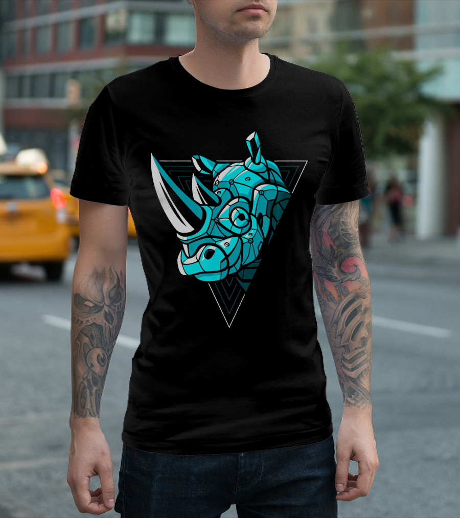 Cyber Rhino Punk Futuristic Geometric Triangle T-Shirt