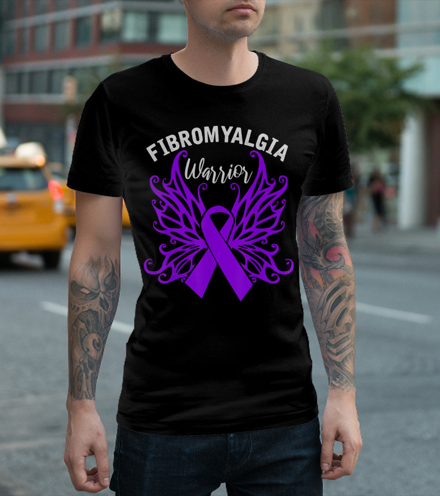 Fibromyalgia Warrior Butterfly Awareness Purple Ribbon Wings T-Shirt