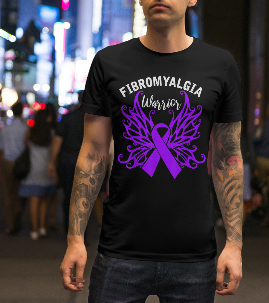 Fibromyalgia Warrior Butterfly Awareness Purple Ribbon Wings T-Shirt