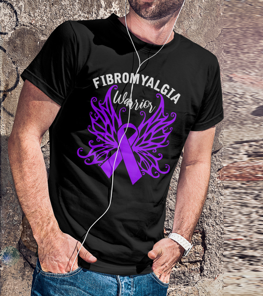 Fibromyalgia Warrior Butterfly Awareness Purple Ribbon Wings T-Shirt