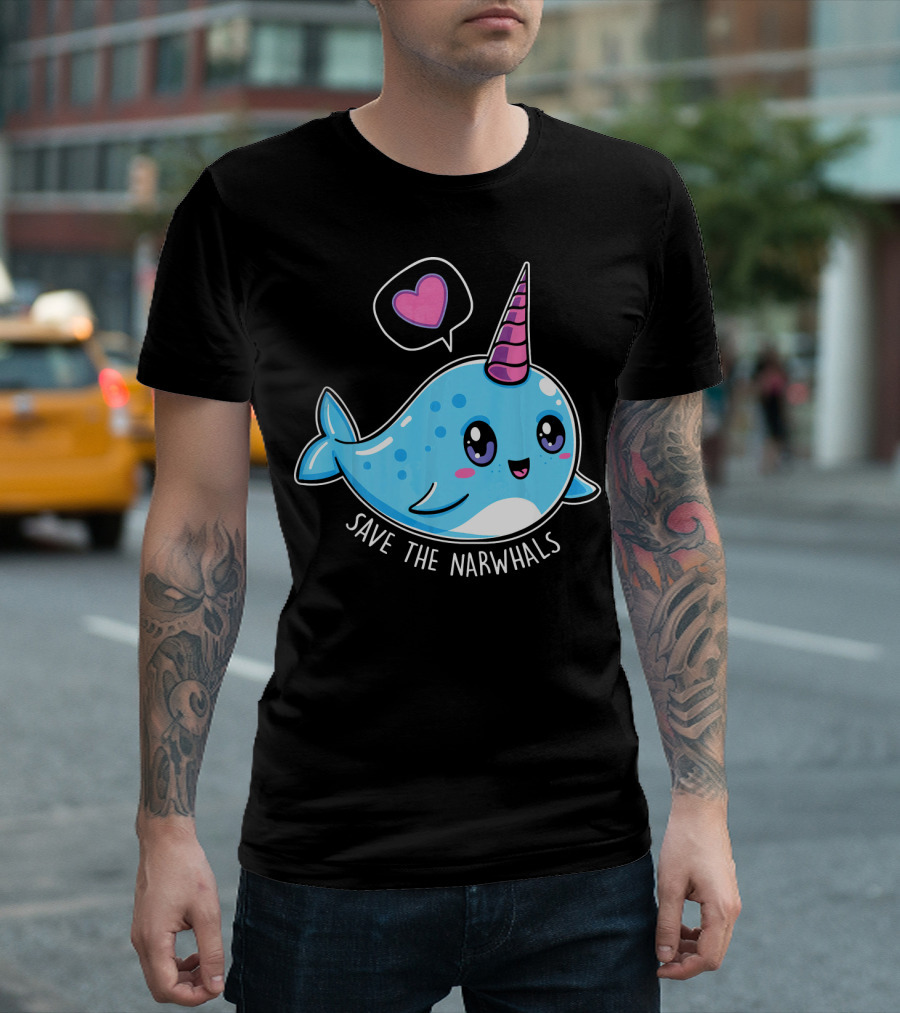 Kawaii Save The Narwhals Cute Heart T-Shirt