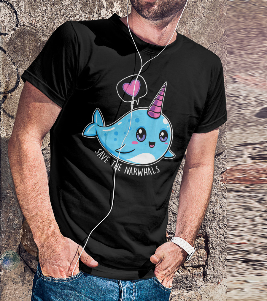 Kawaii Save The Narwhals Cute Heart T-Shirt