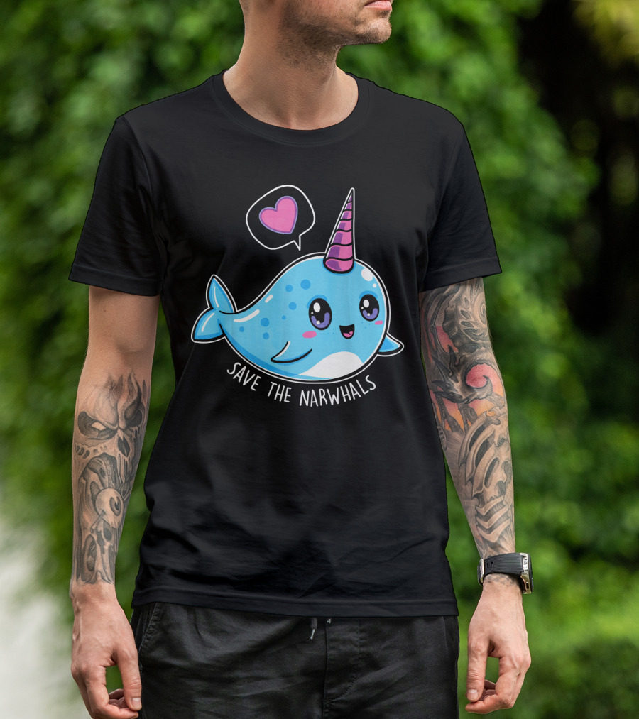Kawaii Save The Narwhals Cute Heart T-Shirt