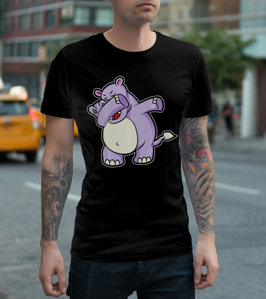 Funny Dabbing Hippo Cartoon Dancing Pose T-Shirt
