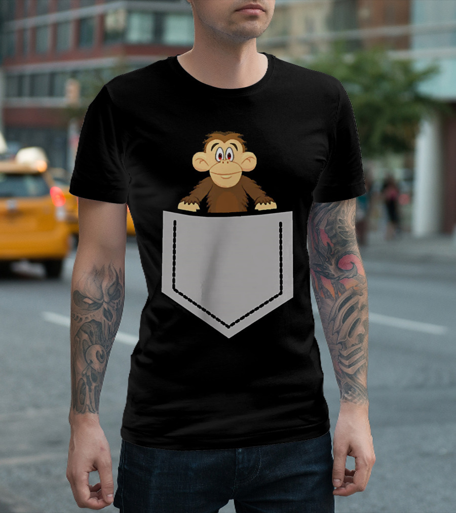 Funny Monkey Popping Out Of Pocket T-Shirt