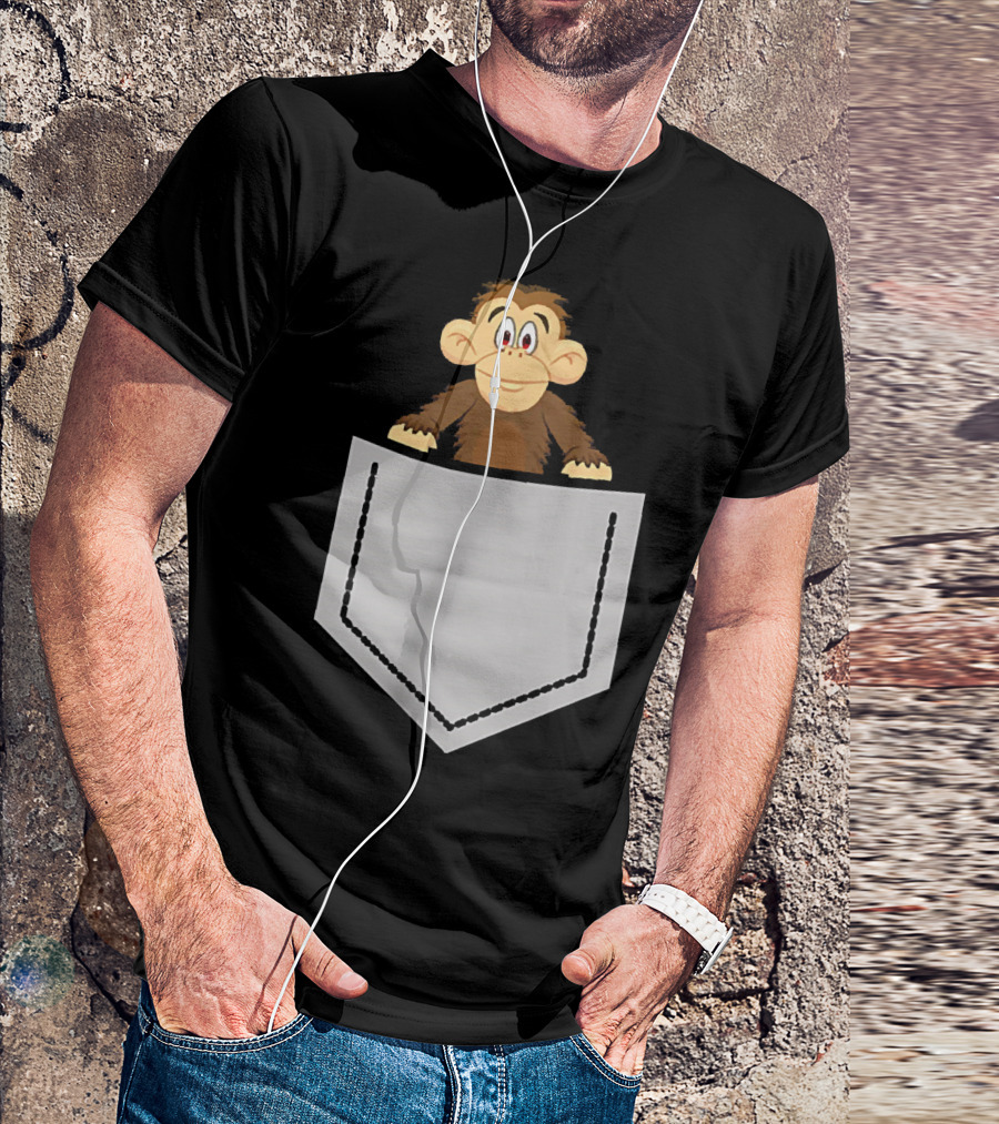 Funny Monkey Popping Out Of Pocket T-Shirt