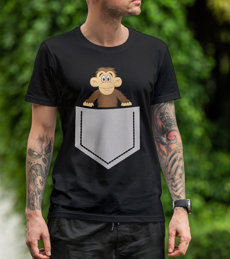 Funny Monkey Popping Out Of Pocket T-Shirt