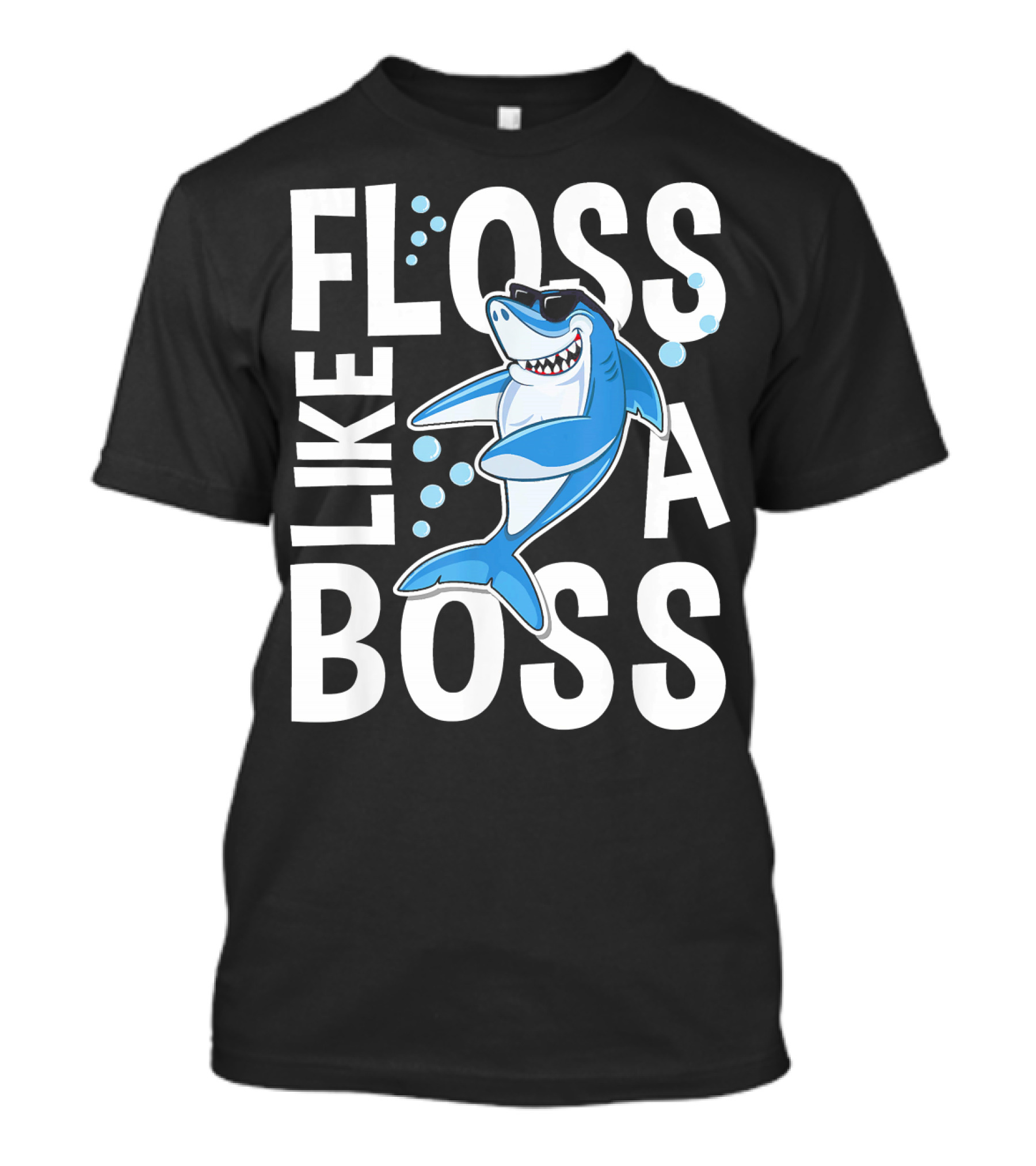Floss Like A Boss Shark Cartoon With Sunglasses And Bubbles T-Shirt