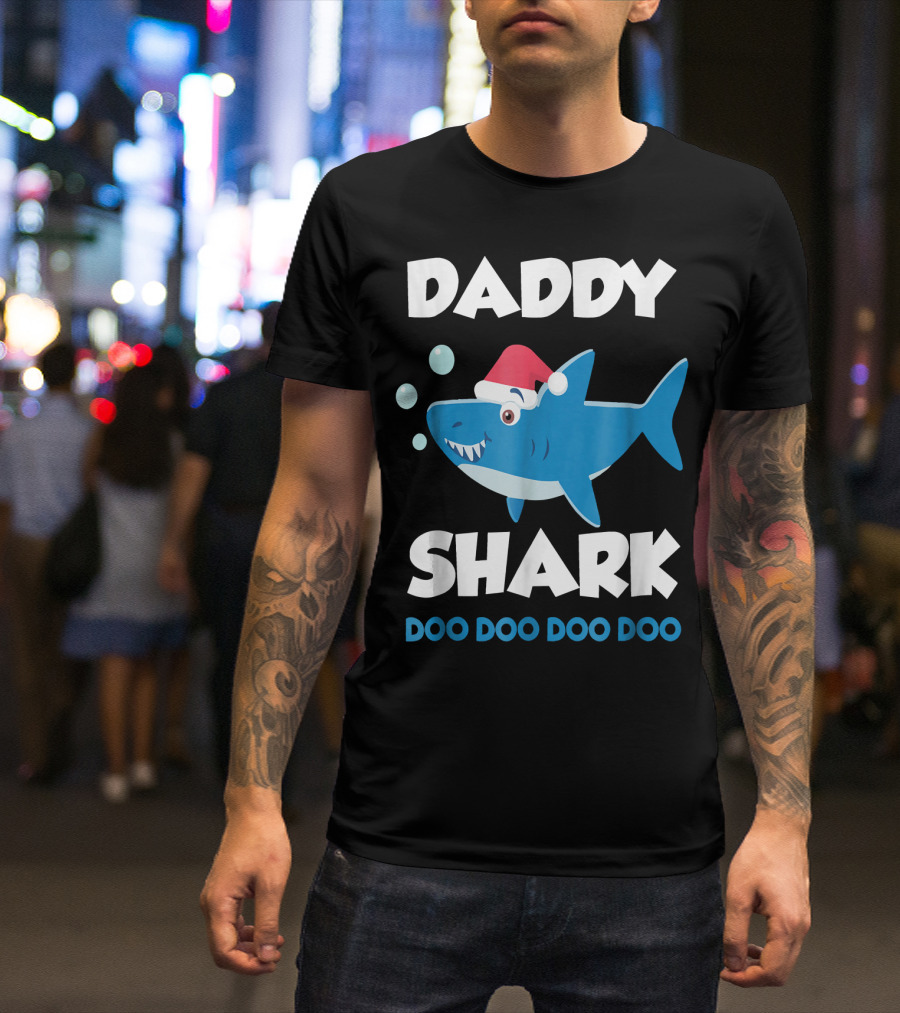 Daddy Shark Doo Doo Doo Doo Santa Hat T-Shirt