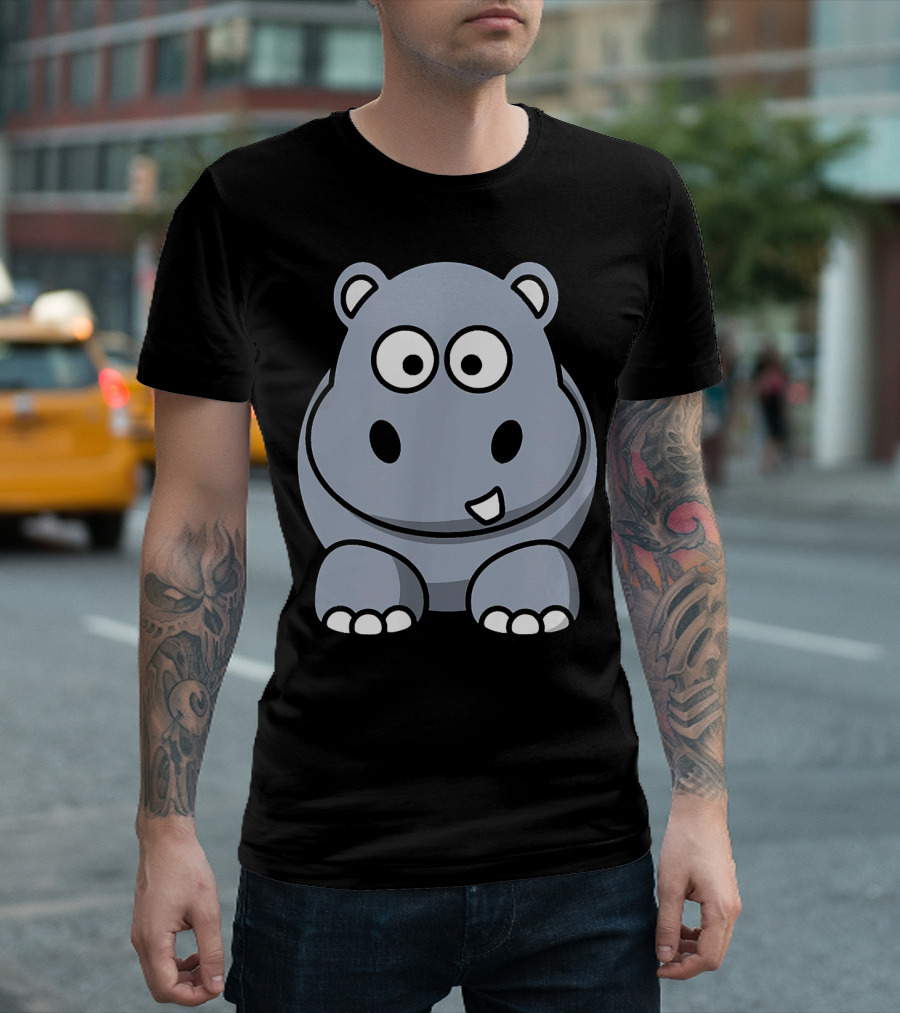 Cartoon Hippopotamus with Cute Expression T-Shirt